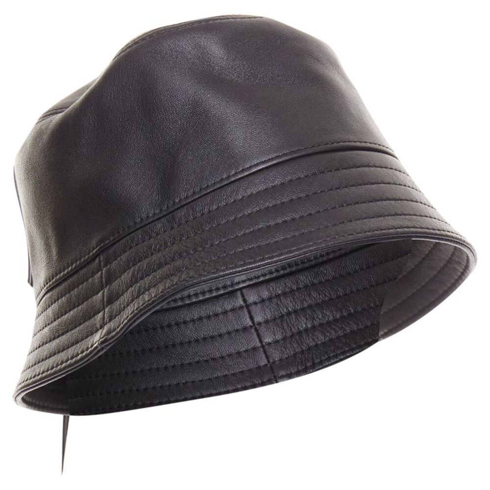 Loewe 2021 Fisherman Black Leather Bucket Hat